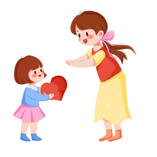 红色卡通给小姑娘送爱心母亲节元素gif动态图卡通爱心元素